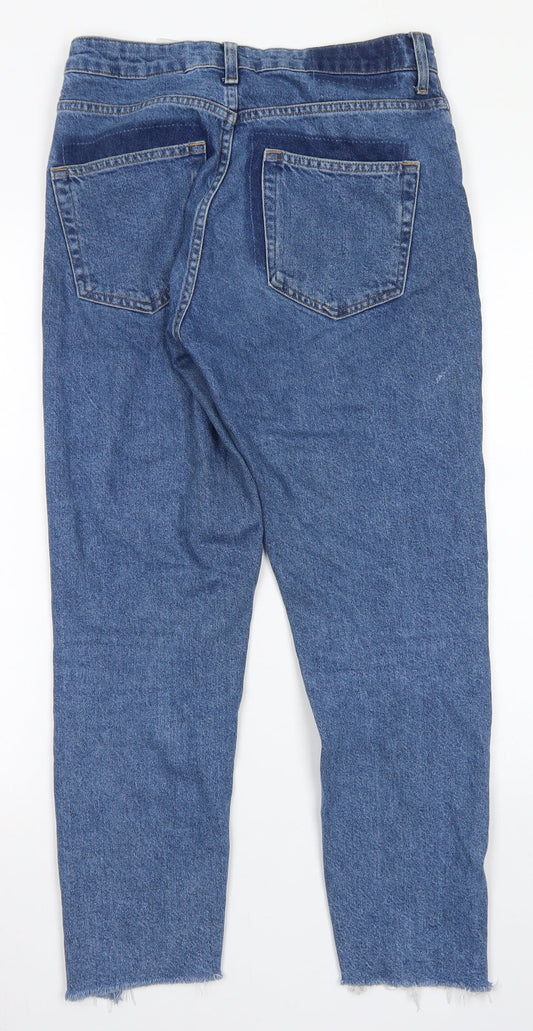 H&M Womens Blue Cotton Straight Jeans Size 8 L26 in Regular Button