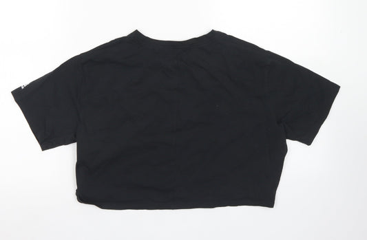 Reebok Womens Black Cotton Cropped T-Shirt Size XS Crew Neck