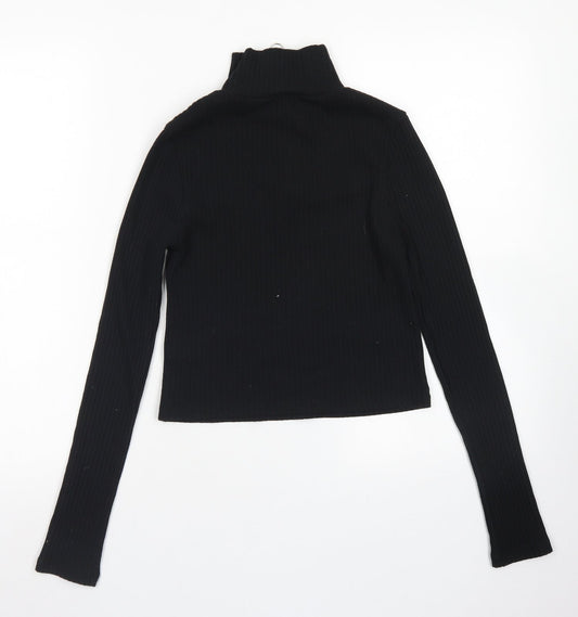 Topshop Womens Black Polyester Cropped T-Shirt Size 8 Mock Neck