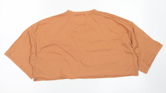 Public Desire Womens Brown Polyester Cropped T-Shirt Size 6 Crew Neck