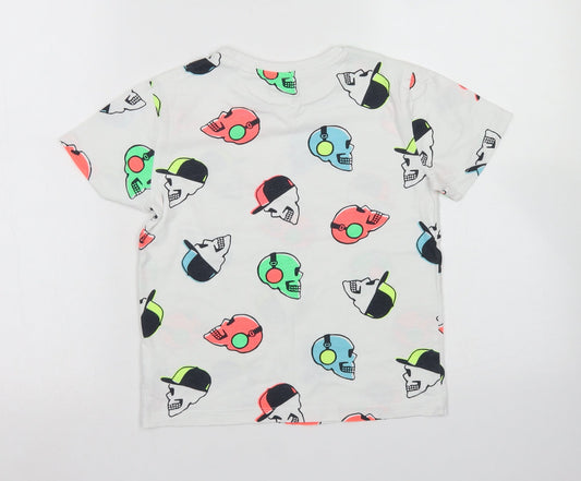 NEXT Boys White Spotted Cotton Basic T-Shirt Size 7 Years Crew Neck - Skull Print