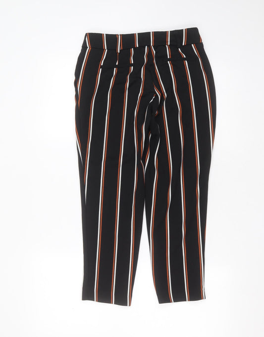 Dorothy Perkins Womens Black Striped Polyester Trousers Size 6 L24 in Regular - cropped
