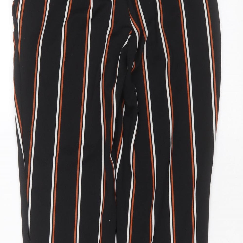 Dorothy Perkins Womens Black Striped Polyester Trousers Size 6 L24 in Regular - cropped