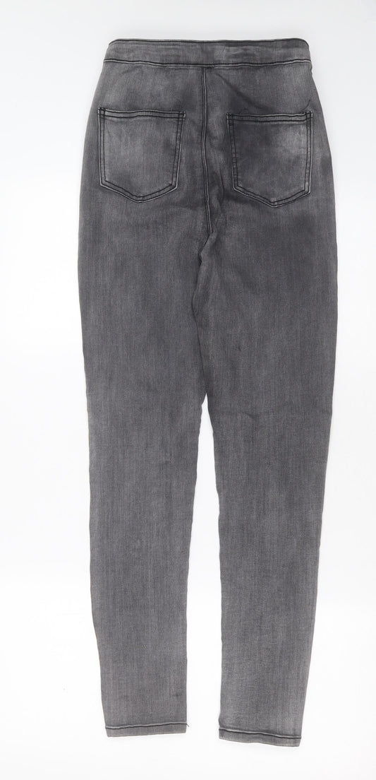 PRETTYLITTLETHING Womens Grey Cotton Skinny Jeans Size 10 L28 in Extra-Slim