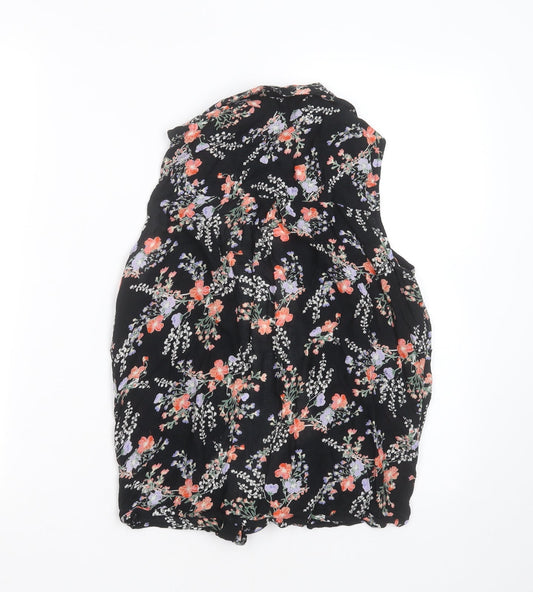 M&Co Womens Black Floral Viscose Basic Blouse Size 8 Collared