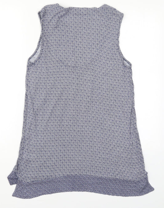 NEXT Womens Blue Geometric Viscose Basic Tank Size 10 V-Neck