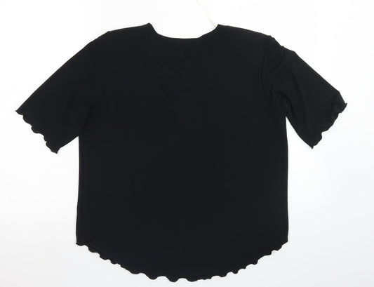 Sonic Collection Womens Black Polyester Basic Blouse Size M V-Neck - Lettuce Edging
