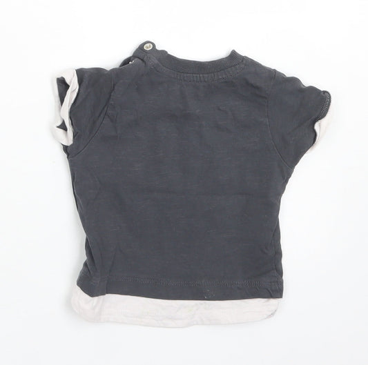 Nutmeg Boys Grey Cotton Basic T-Shirt Size 3-6 Months Crew Neck Snap - Born to be Wild