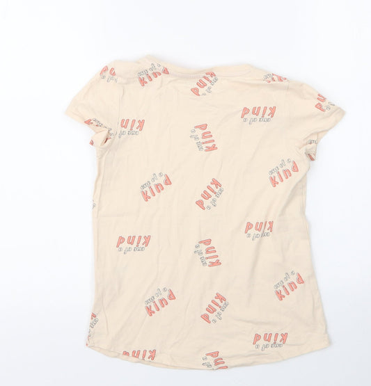 Nutmeg Girls Beige Cotton Basic T-Shirt Size 9 Years Round Neck