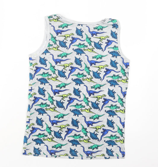 Pep & Co Girls Grey Geometric Cotton Basic Tank Size 12-13 Years Crew Neck - Dinosaur Print