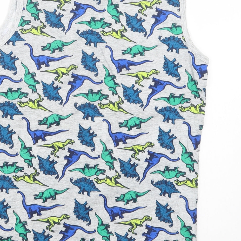 Pep & Co Girls Grey Geometric Cotton Basic Tank Size 12-13 Years Crew Neck - Dinosaur Print
