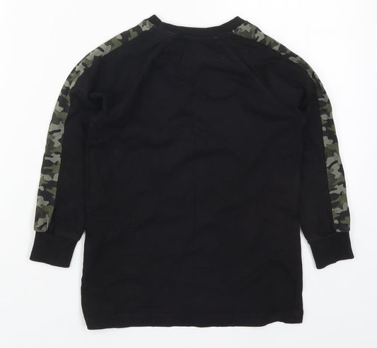 Matalan Boys Black Camouflage Cotton Basic T-Shirt Size 7 Years Crew Neck Pullover