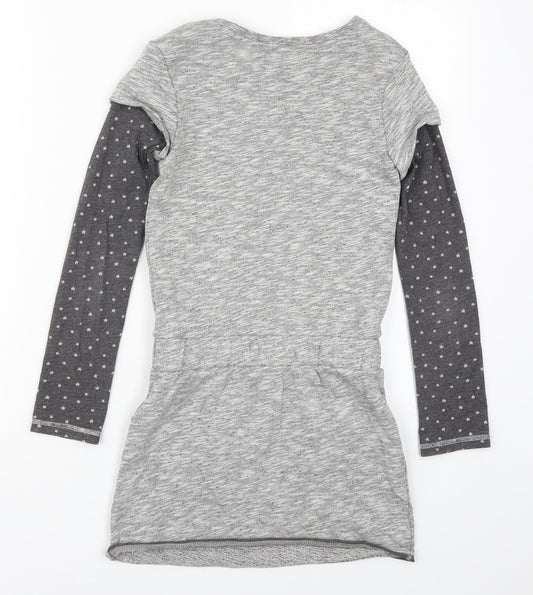 NEXT Girls Grey Cotton Skater Dress Size 10 Years Round Neck Pullover - Stars