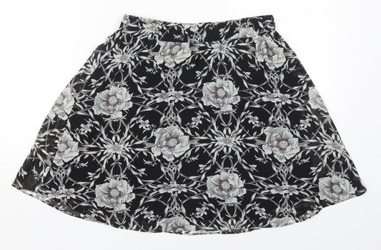 Eight Paris Womens Black Floral Polyester Skater Skirt Size S