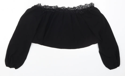 Missguided Womens Black Polyester Cropped Blouse Size 8 Round Neck