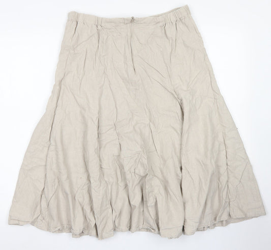 Damart Womens Brown Linen Flare Skirt Size 16 Zip