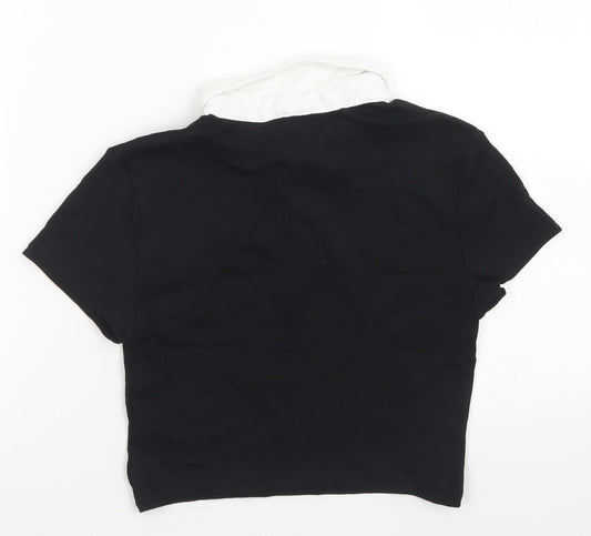 Divided Womens Black Cotton Cropped Polo Size S Collared - Sex Education