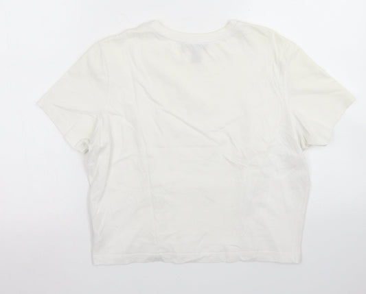 915 Generation Girls White Cotton Basic T-Shirt Size 14-15 Years Crew Neck - Lace up front