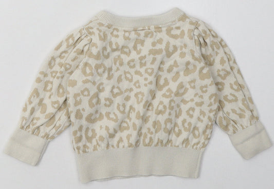 Gap Girls Beige Animal Print Cotton Basic Casual Size 12-18 Months Crew Neck Pullover