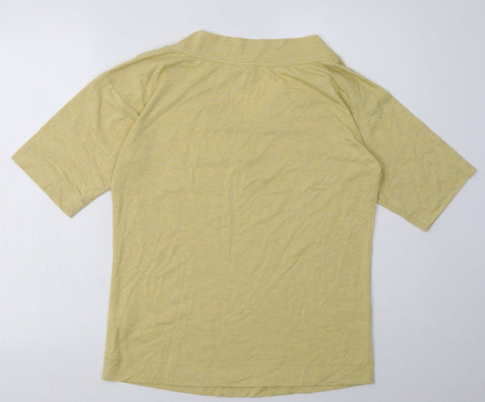 ICHI Womens Yellow Polyester Basic T-Shirt Size S V-Neck