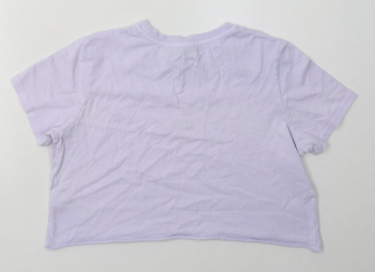 Topshop Womens Purple Cotton Cropped T-Shirt Size 8 Crew Neck