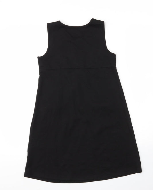 Lily & Dan Girls Black Viscose Pinafore/Dungaree Dress Size 8 Years Round Neck - School