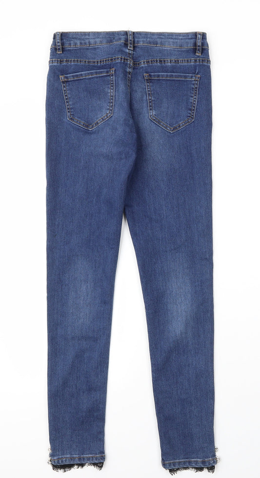 Farfallina Girls Blue Cotton Skinny Jeans Size L L27 in Regular Zip - Pearls
