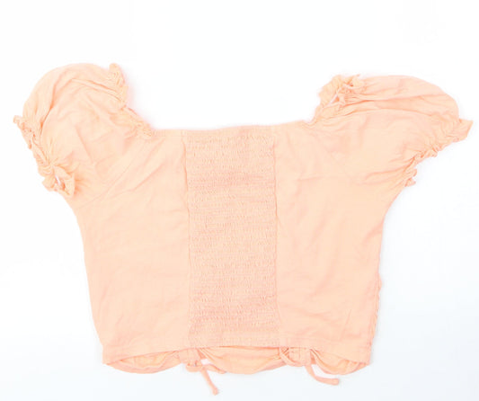 George Girls Orange Cotton Cropped Blouse Size 14 Years Boat Neck