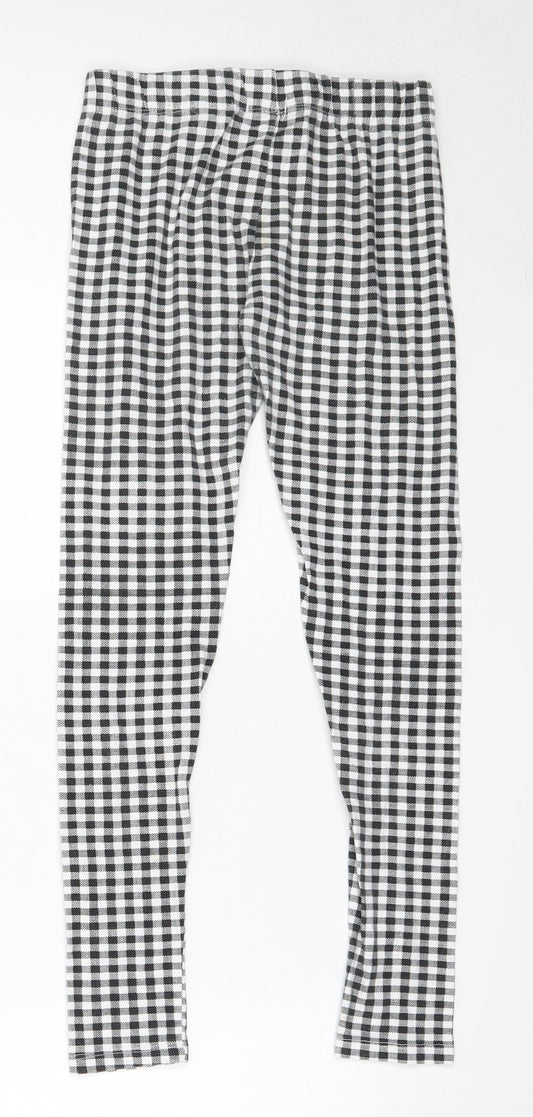Preworn Girls Black Check Polyester Capri Trousers Size 11 Years Regular