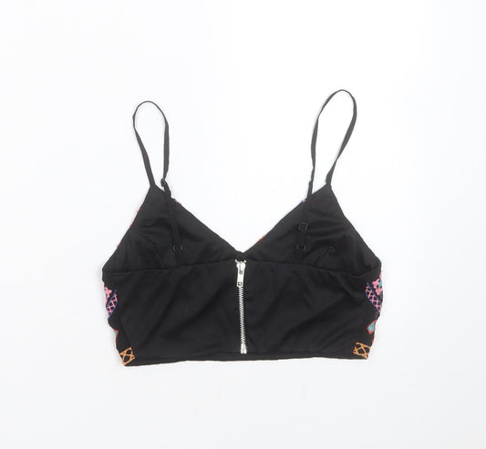 Missguided Womens Black Geometric Polyester Cropped Blouse Size 8 V-Neck - Embroidered detail