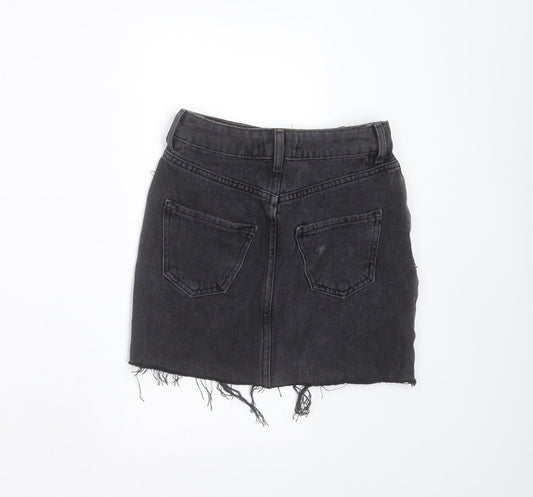 New Look Girls Grey Cotton Mini Skirt Size 9 Years Regular Zip - Distressed hem