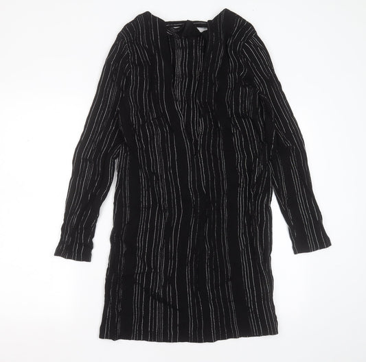 MNG Womens Black Striped Viscose Shift Size L Round Neck