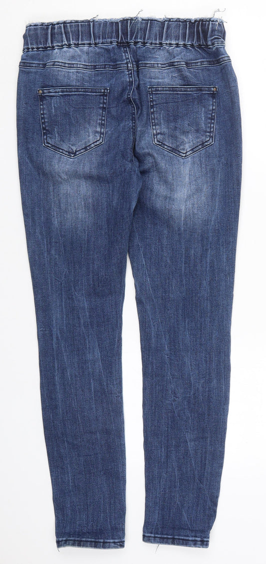 Preworn Womens Blue Cotton Skinny Jeans Size M L28 in Regular Drawstring