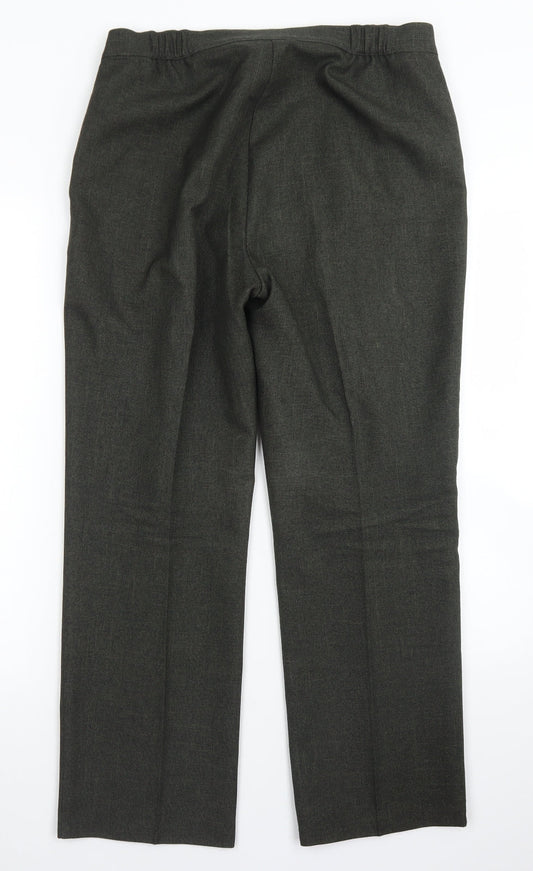 M&S Classic Womens Green Polyester Dress Pants Trousers Size 14 L26 in Regular Button