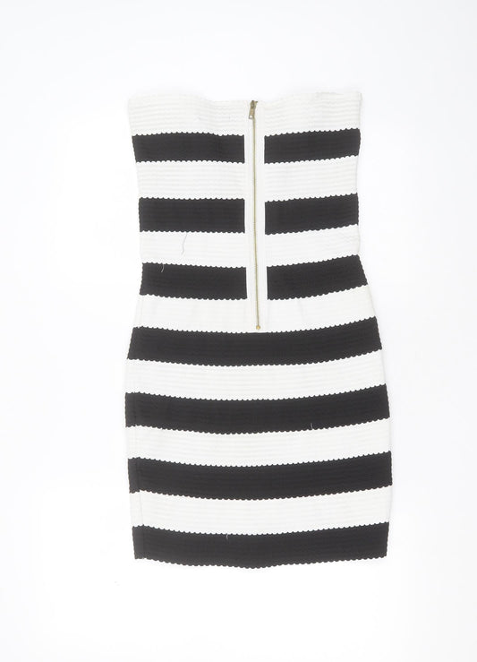 New Look Womens Black Striped Polyester Mini Size 12 Sweetheart