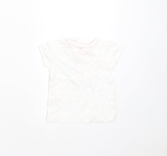 Peacocks Girls White Cotton Basic T-Shirt Size 3-6 Months Round Neck - icecream