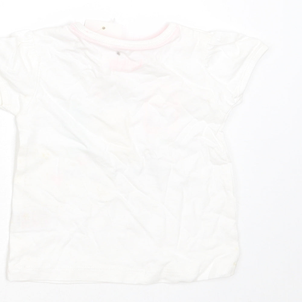 Peacocks Girls White Cotton Basic T-Shirt Size 3-6 Months Round Neck - icecream