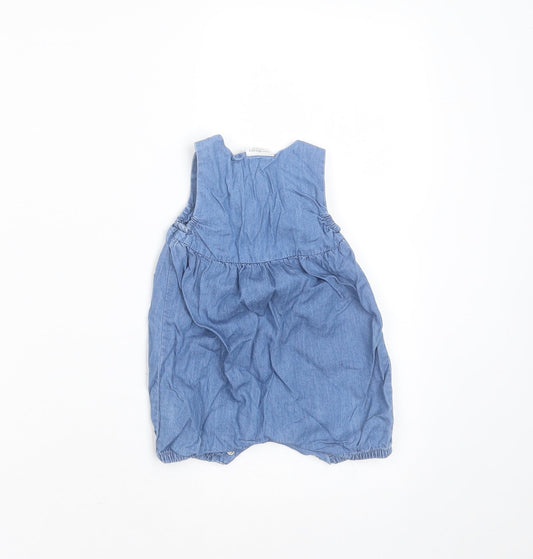 NEXT Girls Blue Cotton Romper One-Piece Size 0-3 Months Button - Embroidered detail