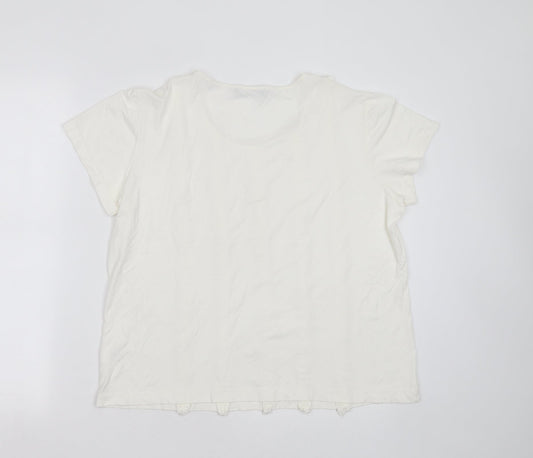 Mamut Womens White Striped Viscose Basic T-Shirt Size 16 Round Neck