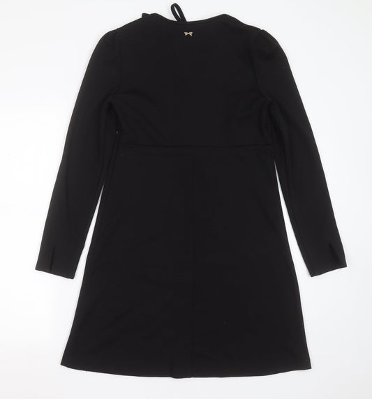 Mademoiselle R Womens Black Polyester A-Line Size 10 Round Neck - ruffle detail