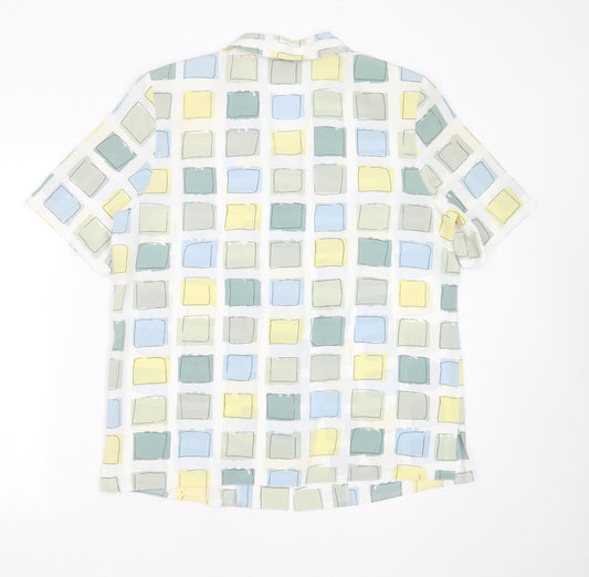 LUCIA Womens White Geometric Polyester Basic Blouse Size 14 Collared - shoulder pads