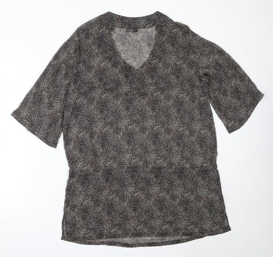 Tchibo Womens Brown Animal Print Polyester Basic Blouse Size 44 V-Neck