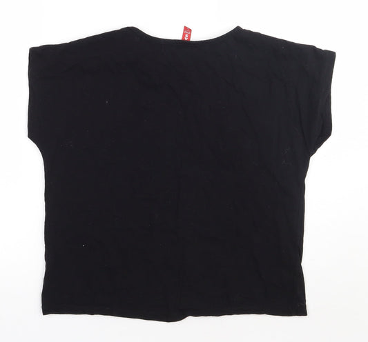 arass style Womens Black Cotton Basic T-Shirt Size L Crew Neck