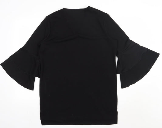 Preworn Womens Black Polyester Basic Blouse Size 12 V-Neck