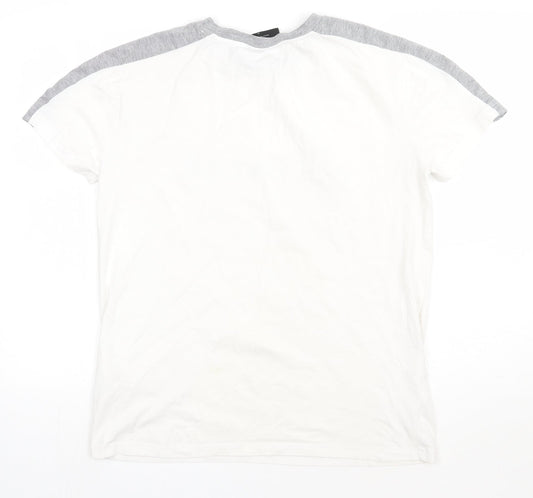 alphalab Mens White Cotton T-Shirt Size M Crew Neck