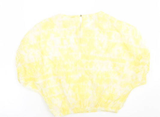 River Island Womens Yellow Viscose Cropped Blouse Size 8 Crew Neck