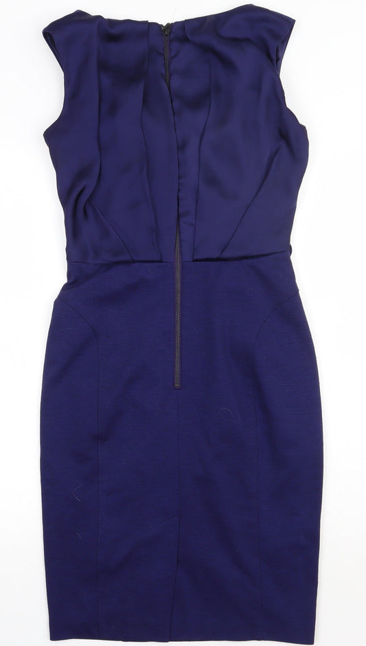 NEXT Womens Purple Polyester A-Line Size 6 Crew Neck Zip