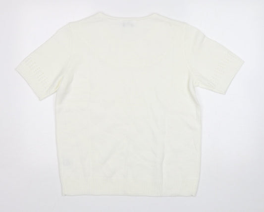 Afibel Womens White Round Neck Acrylic Pullover Jumper Size 14