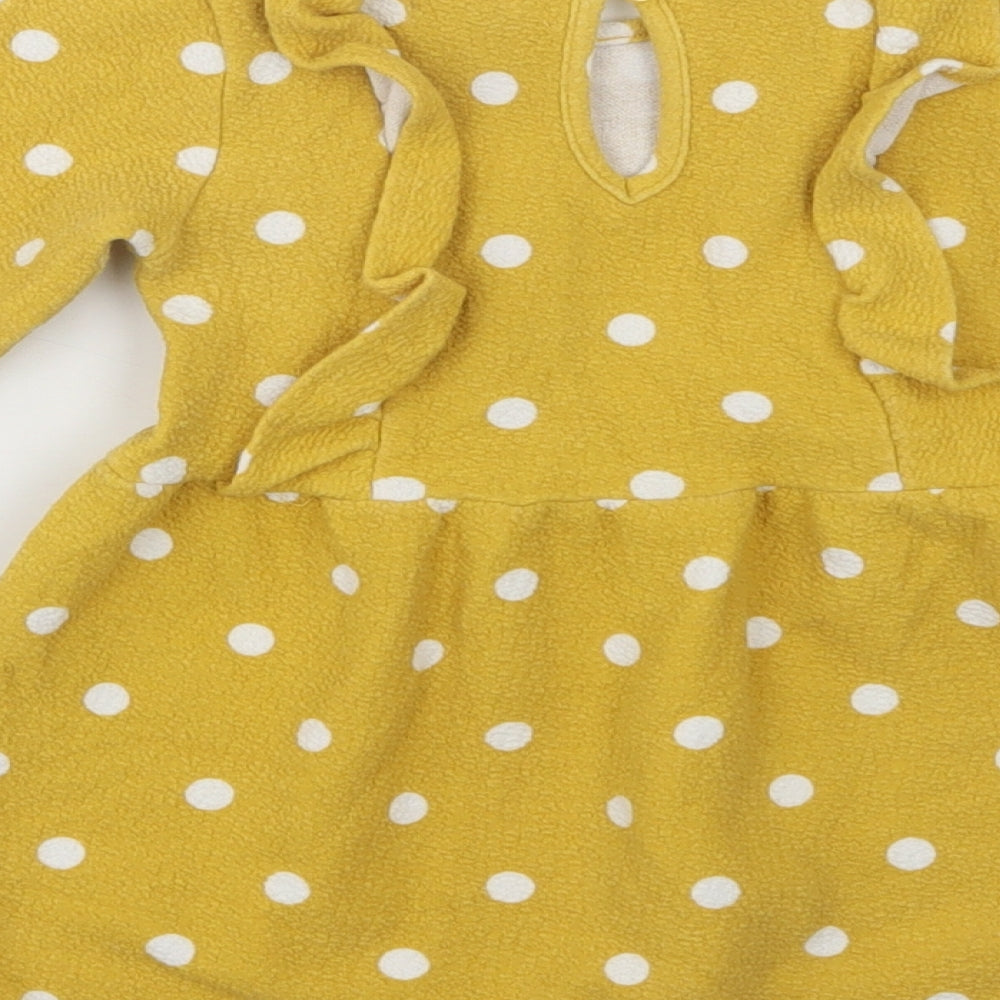 Primark Girls Yellow Polka Dot Cotton Fit & Flare Size 2-3 Years Crew Neck