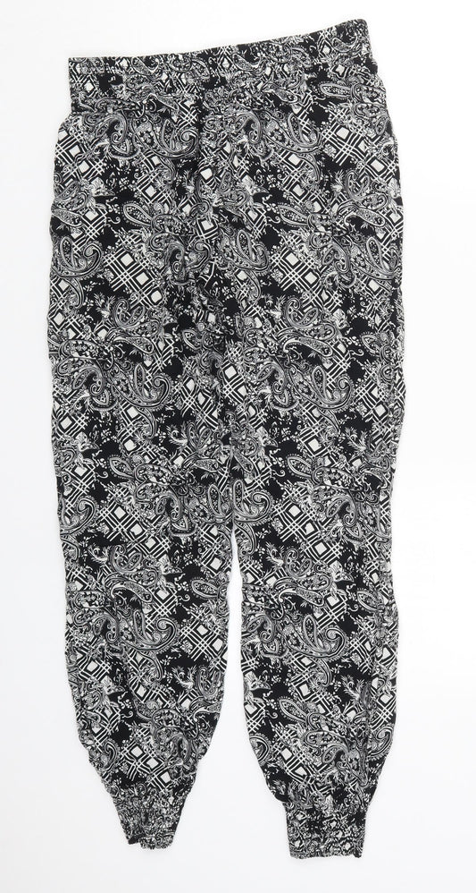 Osha Womens Black Paisley Viscose Trousers Size 28 in L26 in Regular Drawstring
